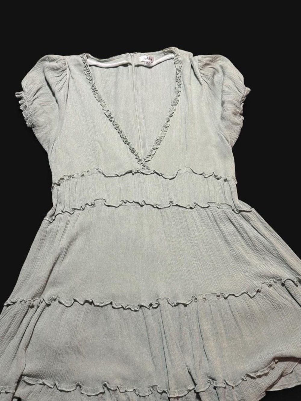 Justify Sage Tiered Ruffle V-Neck Midi Dress